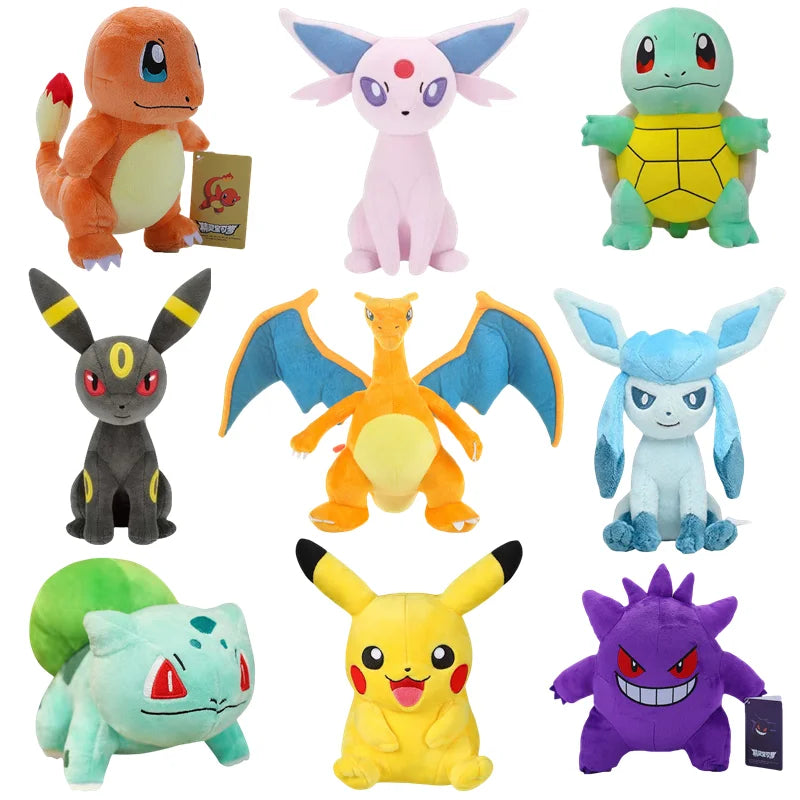 Peluche Pokémon Pikachu, Charizard, Gengar, Squirtle, Espeon, Glaceon y Umbreon | Juguetes Suaves para Niños