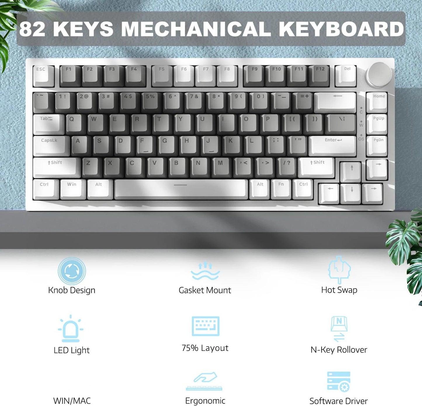 Teclado Mecánico AJAZZ AK820 – Conexión por Cable, Teclas Hot-Swap y Rueda de Volumen para Oficina y Hogar