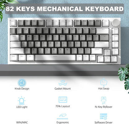 Teclado Mecánico AJAZZ AK820 – Conexión por Cable, Teclas Hot-Swap y Rueda de Volumen para Oficina y Hogar