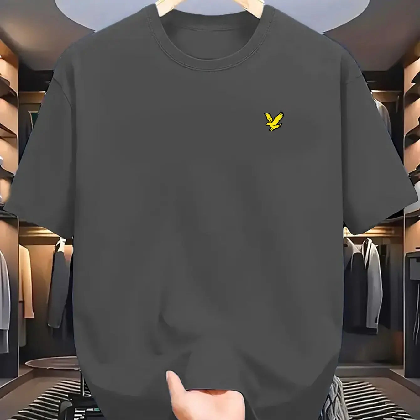 Camiseta Hombre Verano 100% Algodón | Casual Deportivo Oversized | Estampado Águila Manga Corta Cuello Redondo