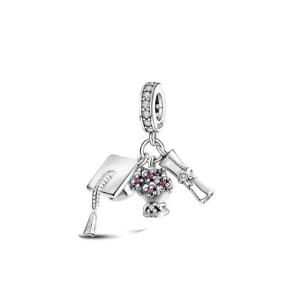 Charm colgante maestra plata 2023 – Abalorio en forma de cuaderno, lápiz y birrete para pulsera tipo Pandora mujer