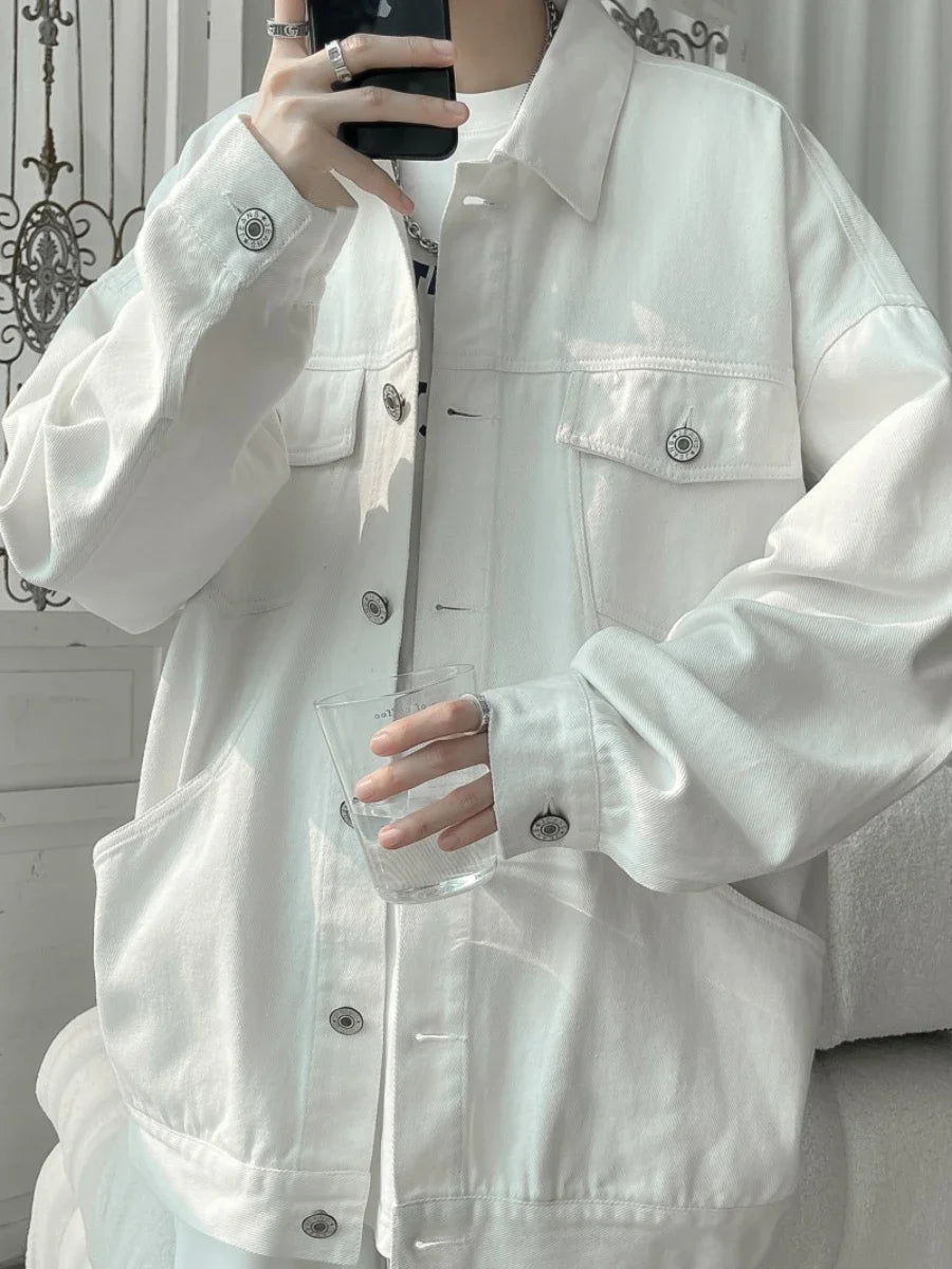 Chaqueta Vaquera Oversize Hombre 2025 | Denim Negro Rojo Blanco con Agujeros Streetwear Casual Tallas Grandes
