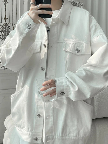 Chaqueta Vaquera Oversize Hombre 2025 | Denim Negro Rojo Blanco con Agujeros Streetwear Casual Tallas Grandes