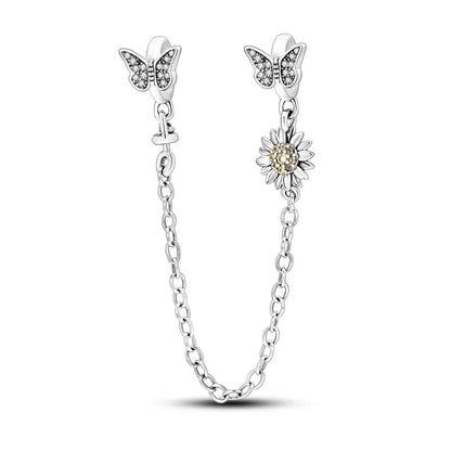 Charm de Plata 925 – Safety Chain, Avión, Tierra, Cámara y Margarita para Pulsera DIY Mujer