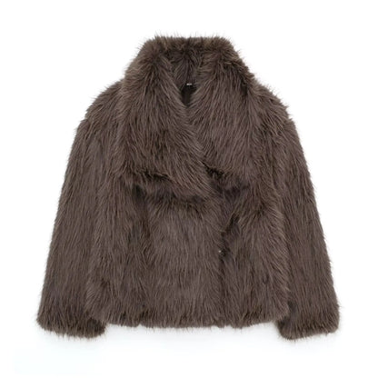 Chaqueta Corta Mujer Invierno | Abrigo Pelo Sintético con Cuello Solapa y Botones Snap Chic Elegante