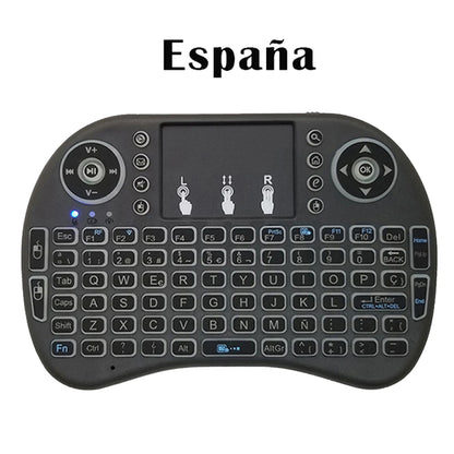 Mini Teclado Inalámbrico 2.4G con Touchpad y Retroiluminación – Air Mouse i8 Español Francés Ruso Árabe para PC, Smart TV, Android TV Box