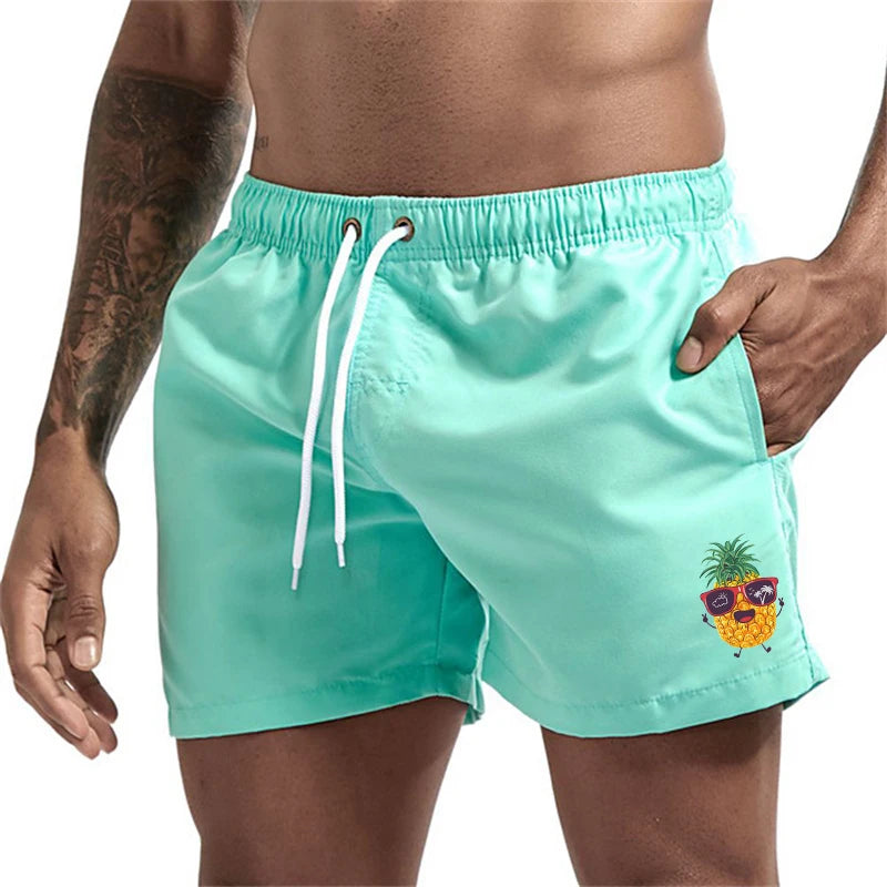Bañador Hombre Piñas Verano | Shorts Playa Secado Rápido con Bolsillos y Forro – Swimwear Tropical