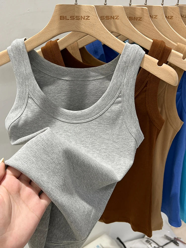 Top Básico de Tirantes para Mujer Verano 2025 | Camiseta de Punto Elástica sin Mangas con Cuello Redondo