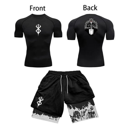 Conjunto Compresivo Anime 3D para Hombre – Camiseta de Manga Corta y Shorts de Gym, Secado Rápido y Transpirable