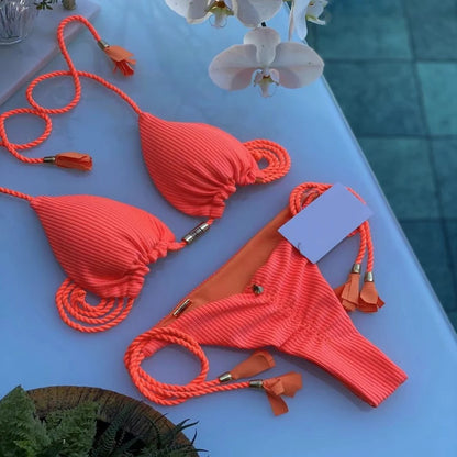 Bikini Mujer 2025 | Triángulo Ajustable Color Sólido Sexy