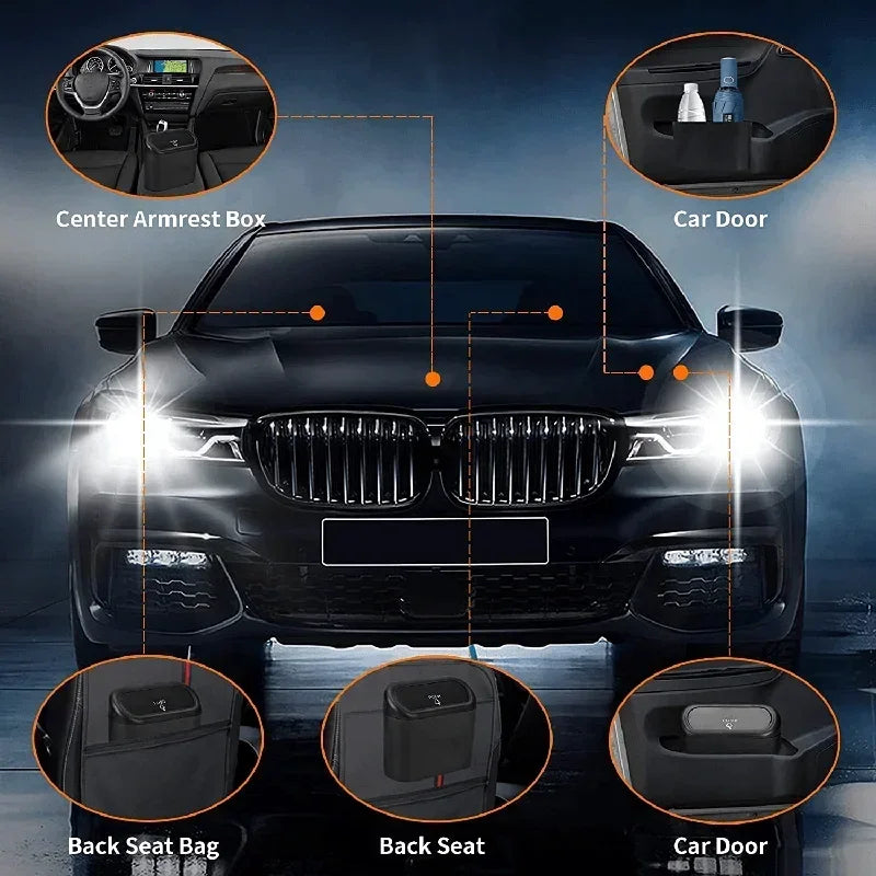 1PC Leak-Proof Small Car Trash Can with Lid Mini Garbage Can with 60/300 Disposable Bags for Vehicle Interior Organization