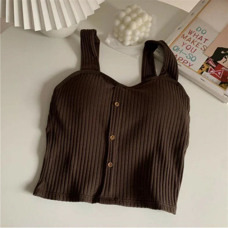 Top Corto Y2K Mujer con Copas | Corset Sexy de Verano Estilo Coreano con Tirantes y Hebilla Decorativa