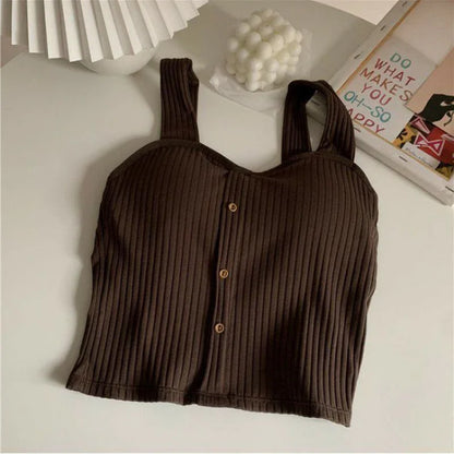 Top Corto Y2K Mujer con Copas | Corset Sexy de Verano Estilo Coreano con Tirantes y Hebilla Decorativa
