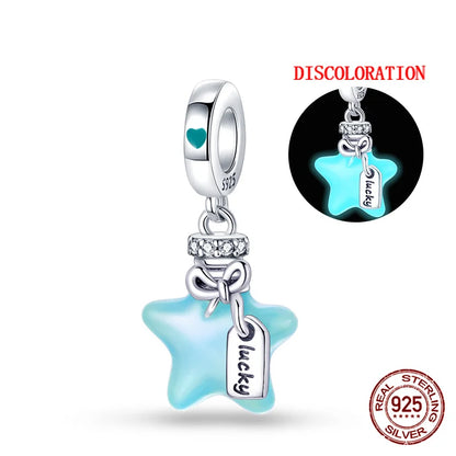 Charm luna y estrellas luminoso plata 925 – Abalorio brillante para pulsera tipo Pandora mujer