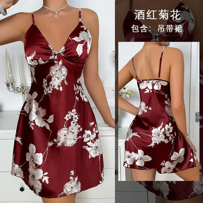 Camisón Sexy Mujer Satén | Vestido Lencero Escote V con Tirantes Finos