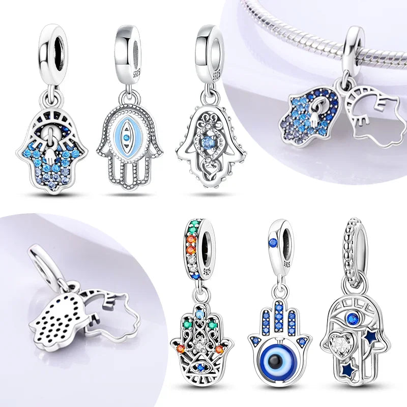 Charm Mano de Fátima y Ojo Turco en Plata 925 – Beads Protectores Compatibles Pandora Mujer Joyería DIY