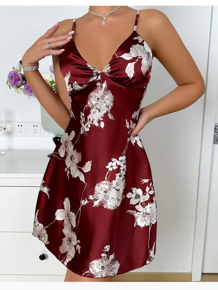 Camisón Sexy Mujer Satén | Vestido Lencero Escote V con Tirantes Finos