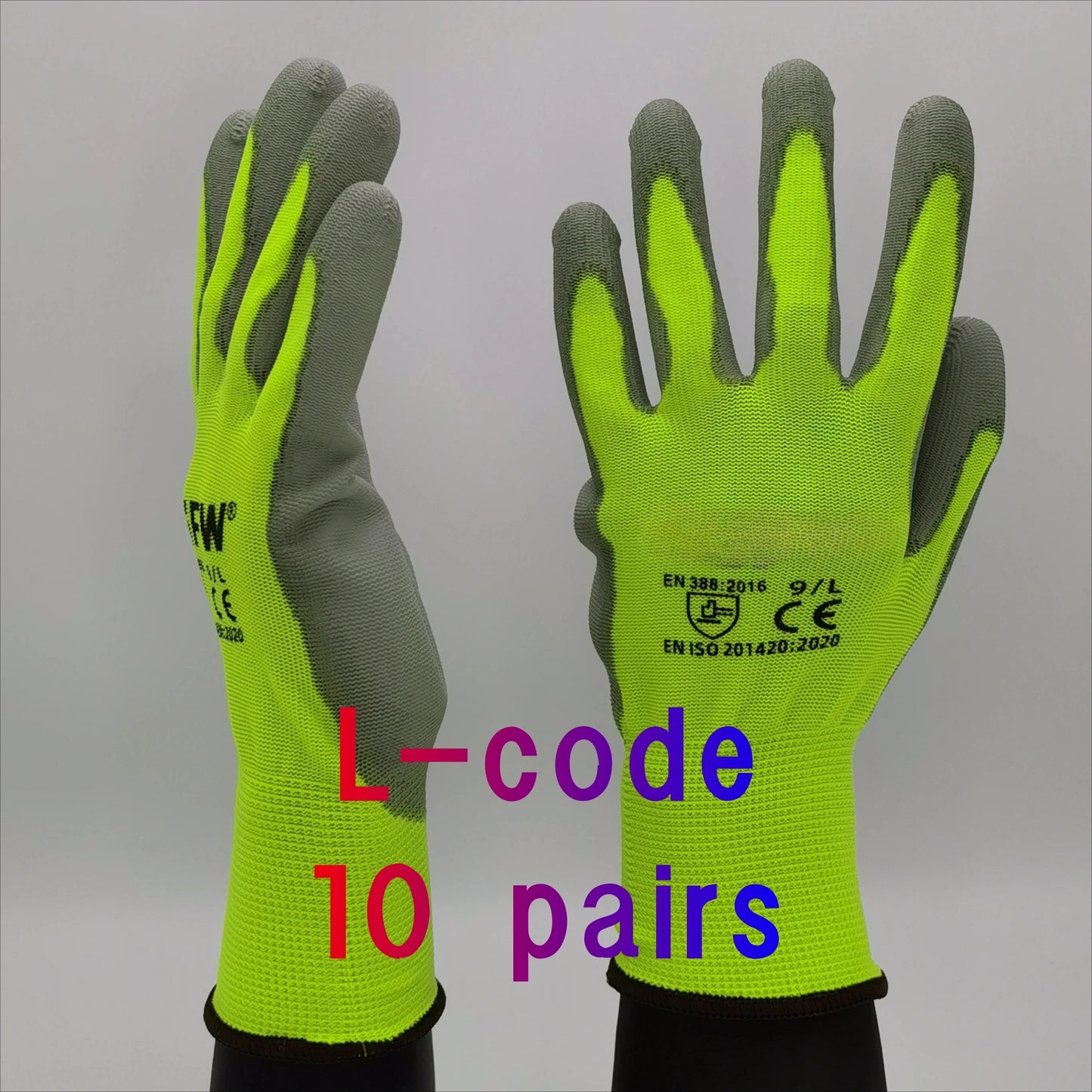10 Pares Guantes de Trabajo PU 🧤 Antideslizantes, Resistentes y Ligeros – Guantes de Seguridad Certificados EN 388/ISO20471 (Tallas S/M/L/XL)