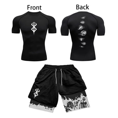Conjunto Compresivo Anime 3D para Hombre – Camiseta de Manga Corta y Shorts de Gym, Secado Rápido y Transpirable