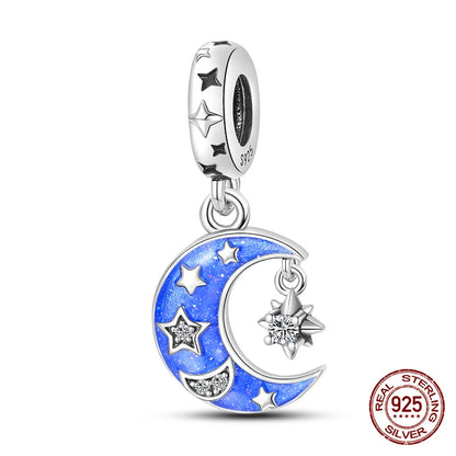 Charm luna y estrellas luminoso plata 925 – Abalorio brillante para pulsera tipo Pandora mujer