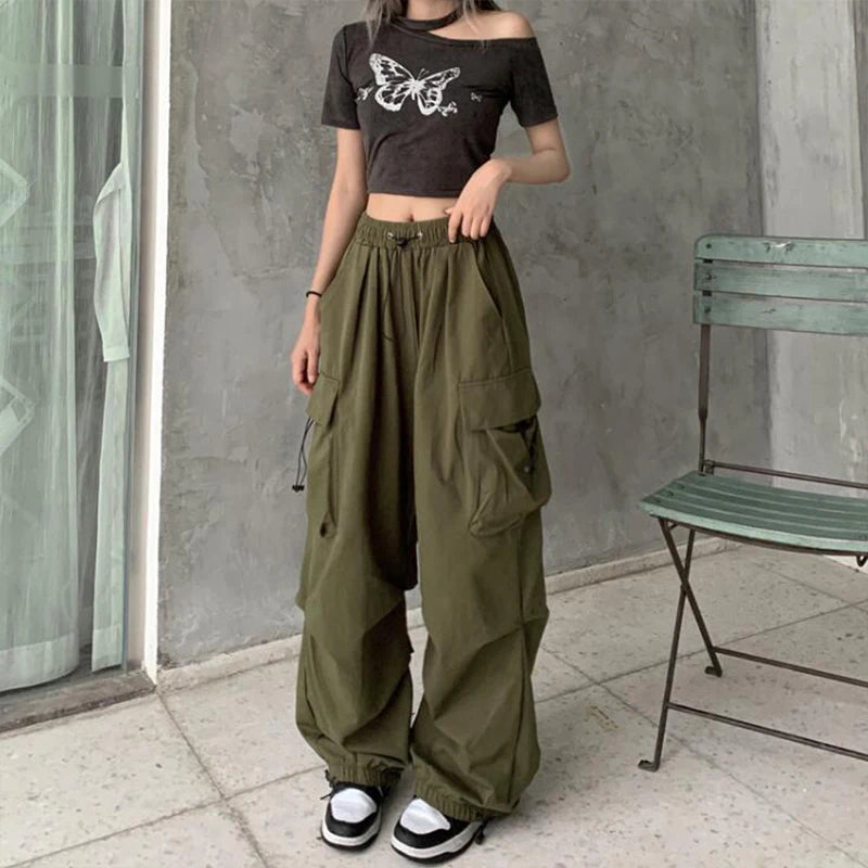 Pantalones Jogger Mujer Y2K 2024 | Pantalón Oversize Low Waist con Cordón y Pierna Ancha Streetwear