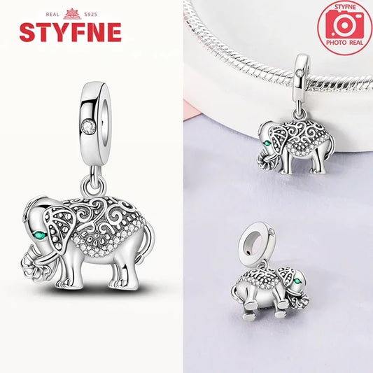 Charm colgante elefante plata 925 con circonias de colores – Pulsera tipo Pandora mujer