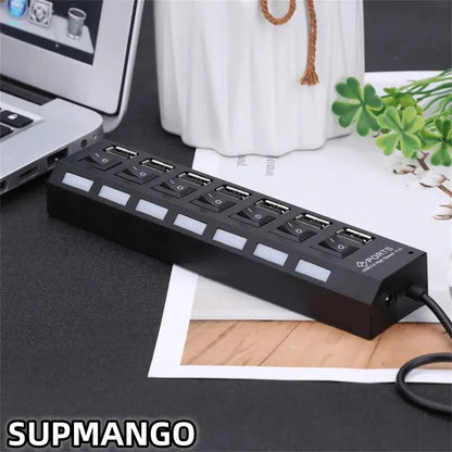 USB Hub 7 Puertos 2.0 – Adaptador Extensor de Datos para Laptop y PC