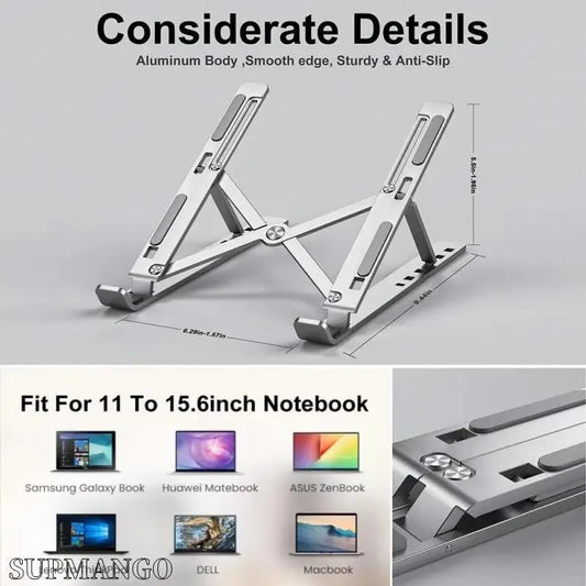 Soporte Portátil para Laptop de Aluminio | Base Plegable Ajustable para Notebook y MacBook | Accesorio Ergonómico