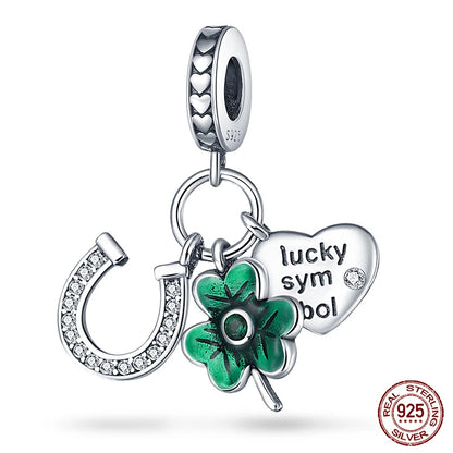 Charm de Plata S925 Mariquita de Siete Puntos y Trébol de la Suerte – Abalorio Colorido y Brillante para Pulseras Originales