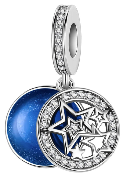 Charm Plata 925 Colgante Colorido Sol Luna Estrellas | Dije Compatible Pandora Pulsera y Collar Mujer