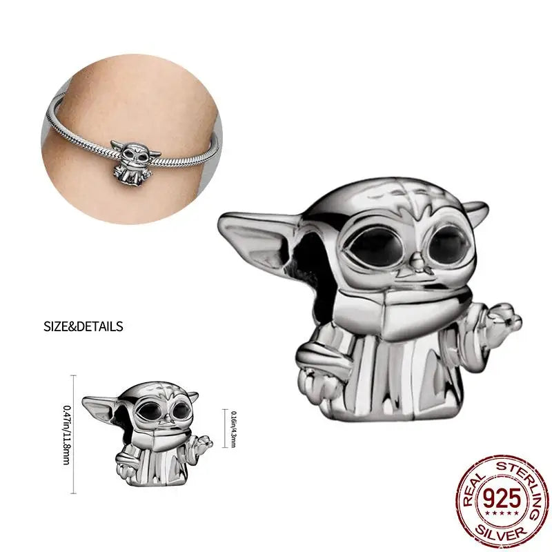 Charm Star Wars Mandalorian en Plata 925 – Abalorio Yoda y Casco Mandalorian para Pulsera Original Mujer