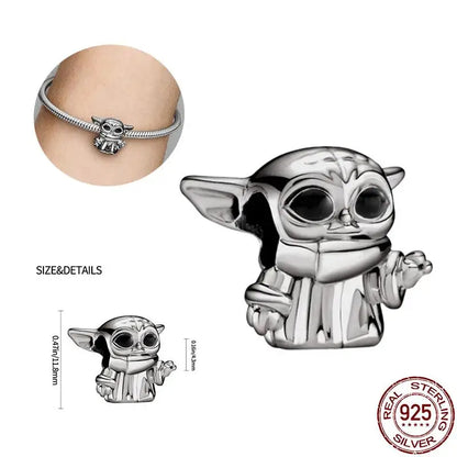 Charm Star Wars Mandalorian en Plata 925 – Abalorio Yoda y Casco Mandalorian para Pulsera Original Mujer