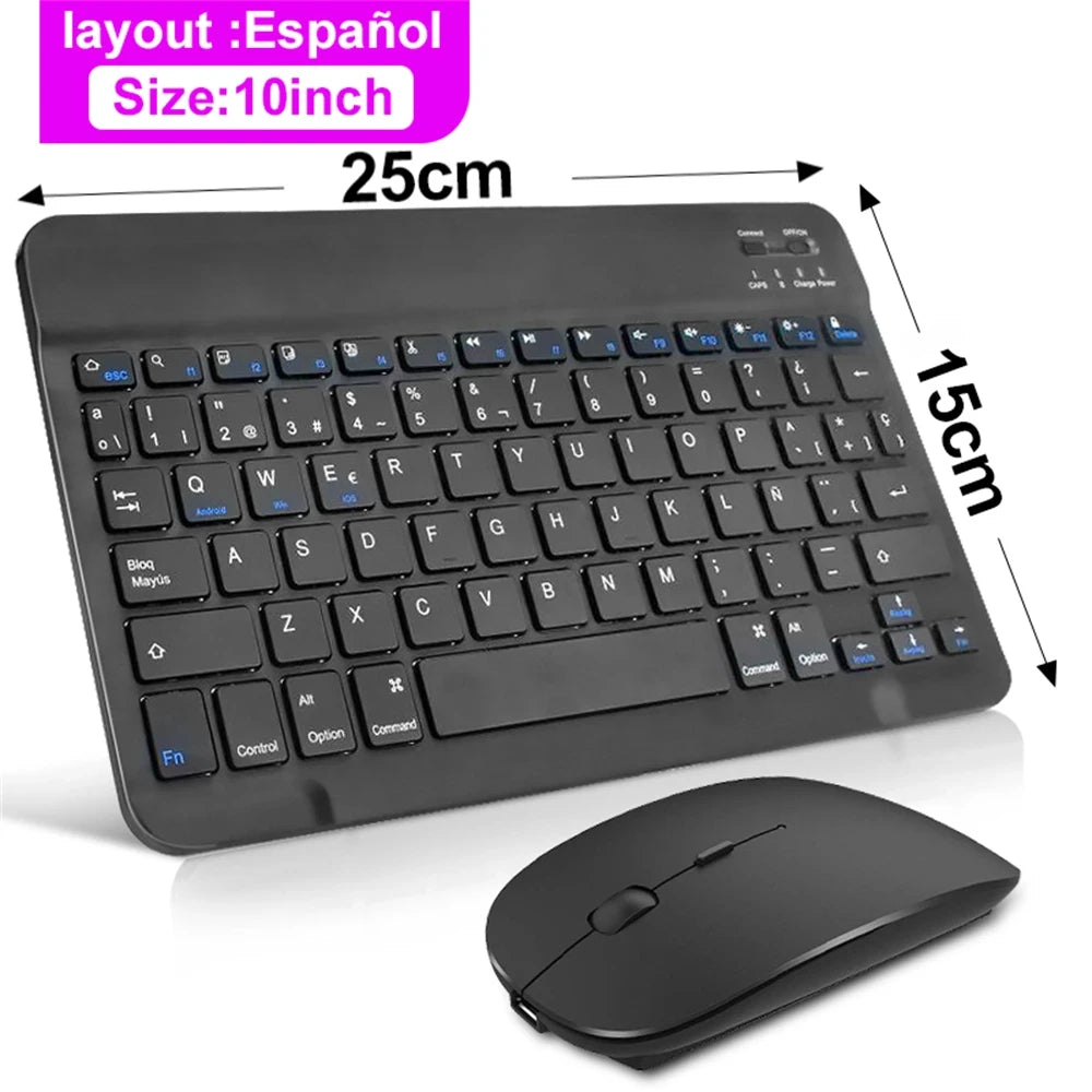 Teclado y Ratón Inalámbrico Bluetooth Universal – Compatible con iOS, Android y Windows, para iPad, Tablet y Laptop (Español, Coreano, Portugués, Ruso)