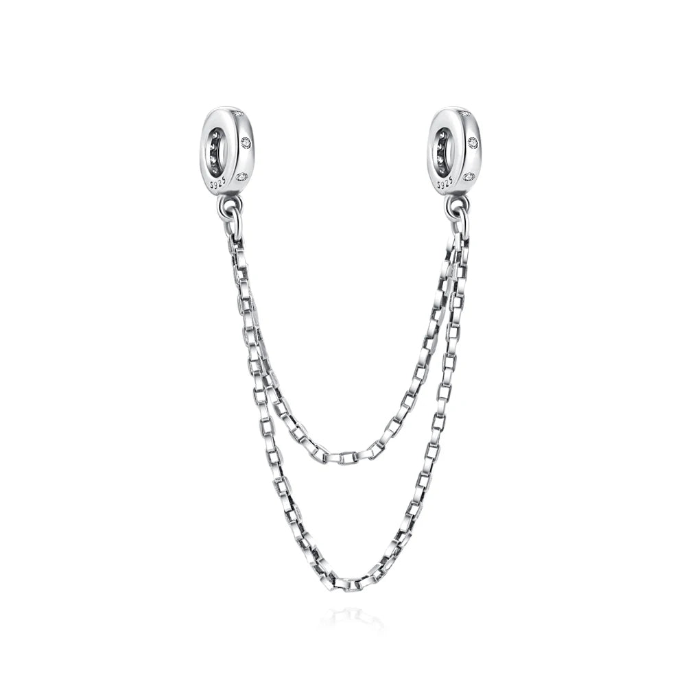Cadena de seguridad plata 925 con charms mariposa, margarita, gato, oso y castillo – Compatible con pulsera Pandora mujer