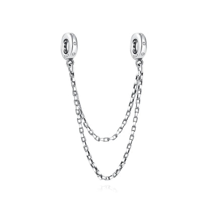 Cadena de seguridad plata 925 con charms mariposa, margarita, gato, oso y castillo – Compatible con pulsera Pandora mujer