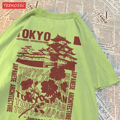 Camiseta Oversize Algodón | Estampado Japonés Sakura Tokyo Streetwear Verano