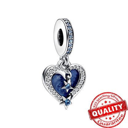 Charm Plata 925 Colgante Colorido Sol Luna Estrellas | Dije Compatible Pandora Pulsera y Collar Mujer