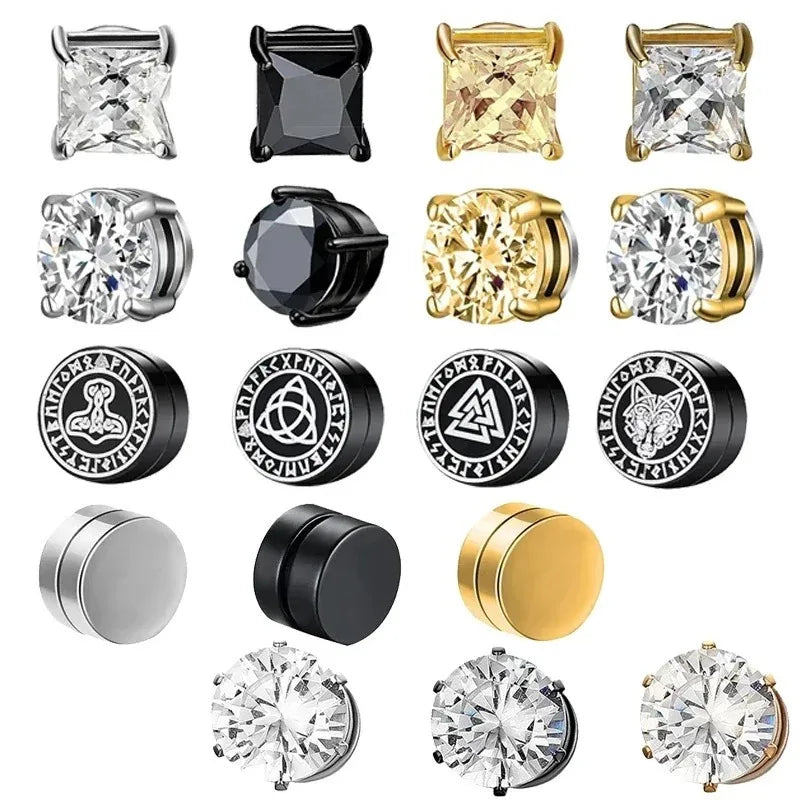 Pendientes Magnéticos de Cristal Unisex | Aros Punk con Zirconia | Joyería sin Perforación para Hombres y Mujeres