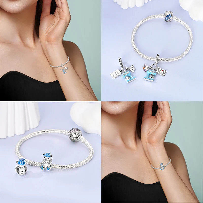 Charm de Plata S925 Hamster, Terrier y Princesa – Abalorios Brillantes para Pulseras Originales 3mm