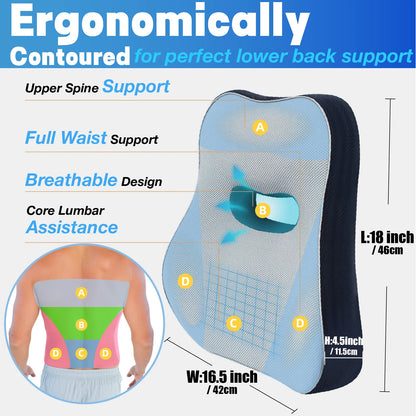 Cojín de Soporte Lumbar Ergonómico con Correas Ajustables | Almohada de Espalda para Coche y Oficina