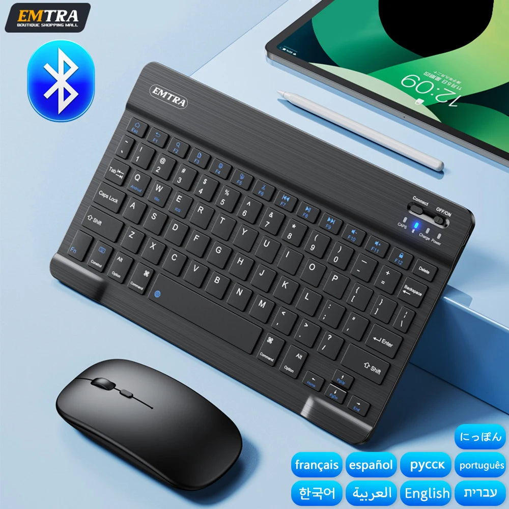 Teclado y Ratón Inalámbrico Bluetooth Universal – Compatible con iOS, Android y Windows, para iPad, Tablet y Laptop (Español, Coreano, Portugués, Ruso)