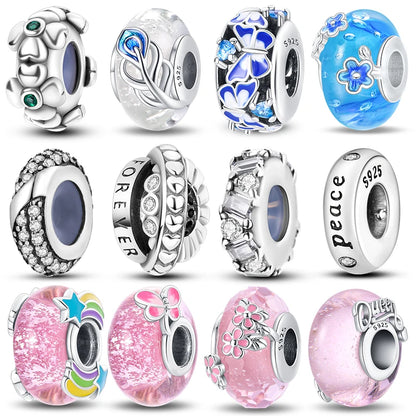 Charm separador redondo plata 925 con circonitas de colores – Compatible Pandora, joyería DIY elegante