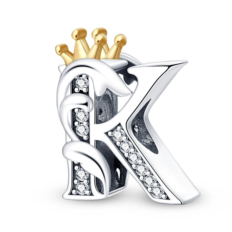 Charm letras alfabeto inglés de plata 925 – Colgante inicial A-Z para pulsera tipo Pandora, joyería DIY personalizada