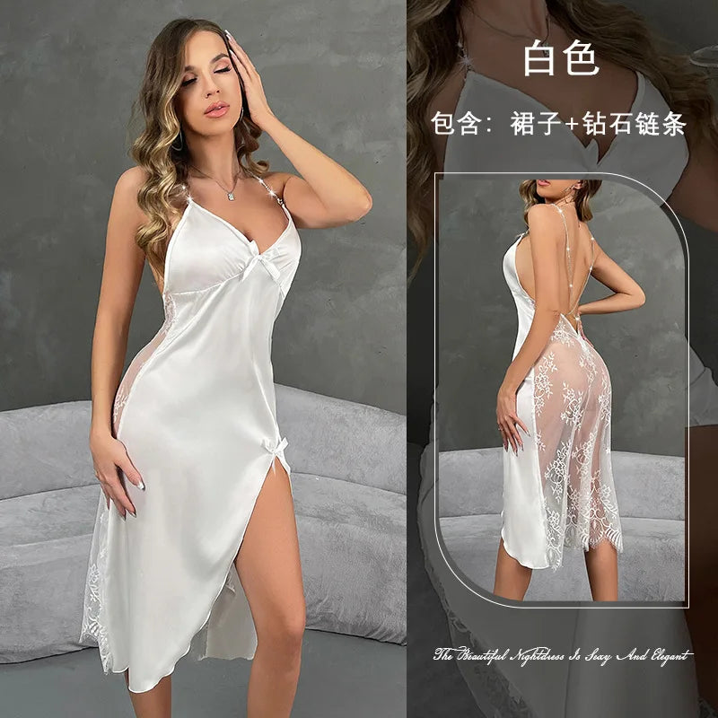 Camisón Largo Satén Mujer | Pijama Sexy Elegante Verano Ropa de Dormir