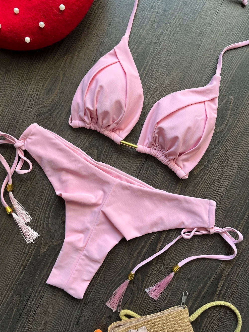 Bikini Brasileño Mujer 2025 | Traje de Baño Sexy Push Up Triángulo 13 Colores