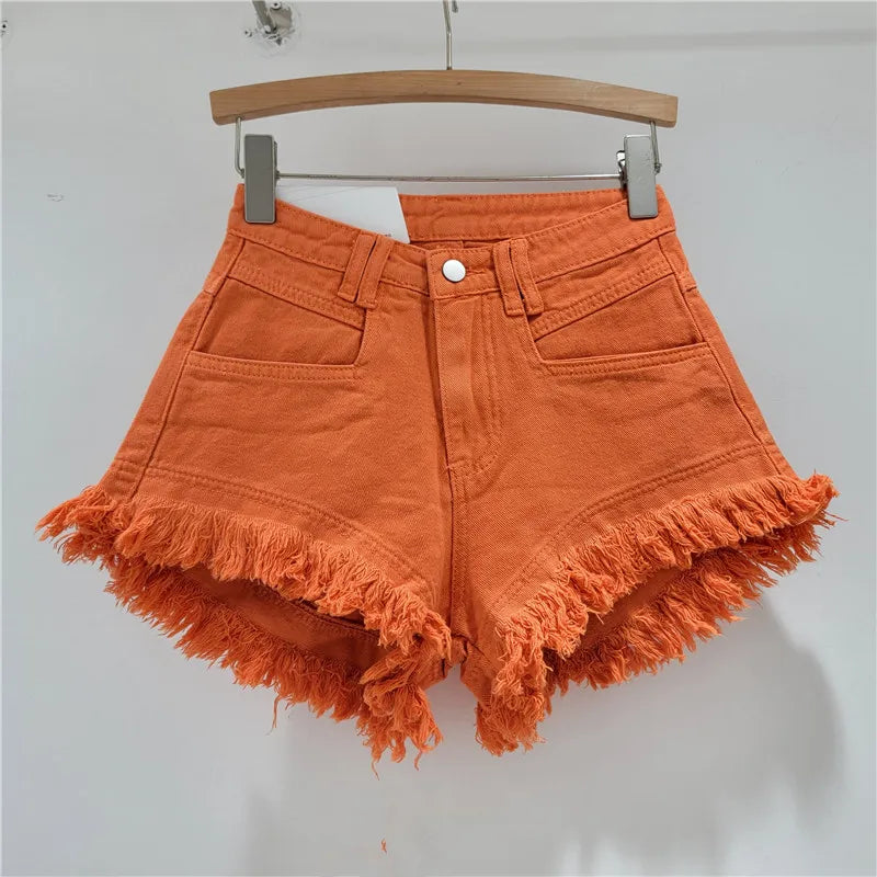 Shorts Vaqueros Mujer Cintura Alta | Denim Crudo Oversize Con Flecos Pierna Ancha
