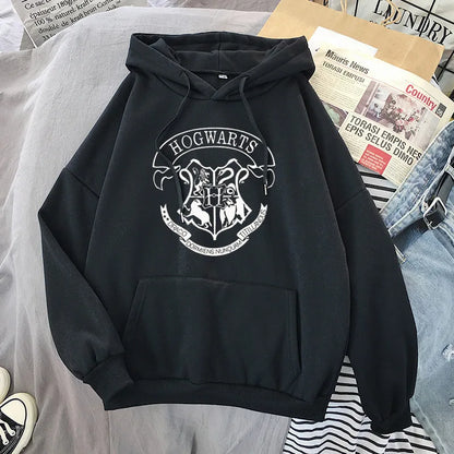 Hoodie Oversize Hogwarts | Sudadera Y2K Estampada Harry Potter Otoño Invierno