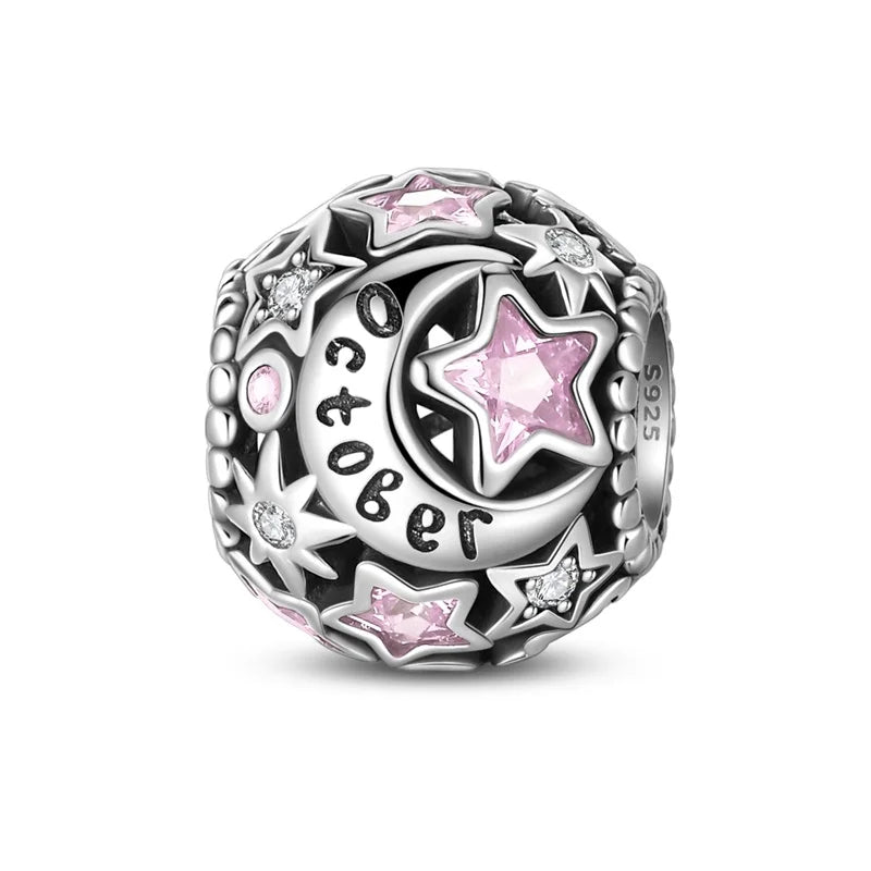 Charm de Plata 925 con Piedra de Nacimiento – Bead Brillante para Pulsera, Regalo de Cumpleaños Mujer
