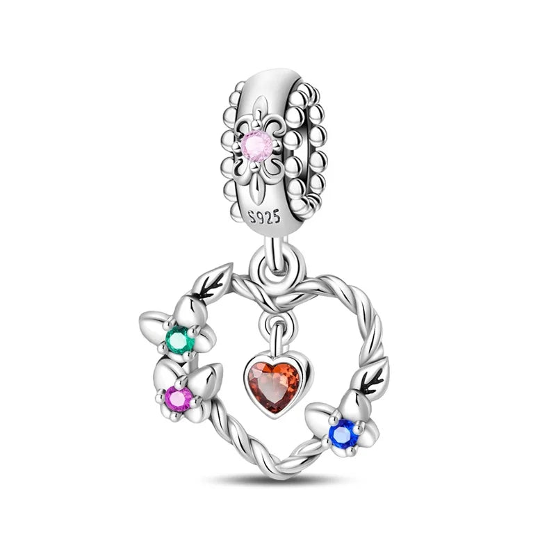 Charm Corazón Mamá e Hija en Plata 925 – Colgante Clásico para Pulseras Tipo Pandora, Regalo Día de la Madre