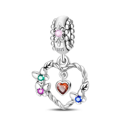 Charm Corazón Mamá e Hija en Plata 925 – Colgante Clásico para Pulseras Tipo Pandora, Regalo Día de la Madre